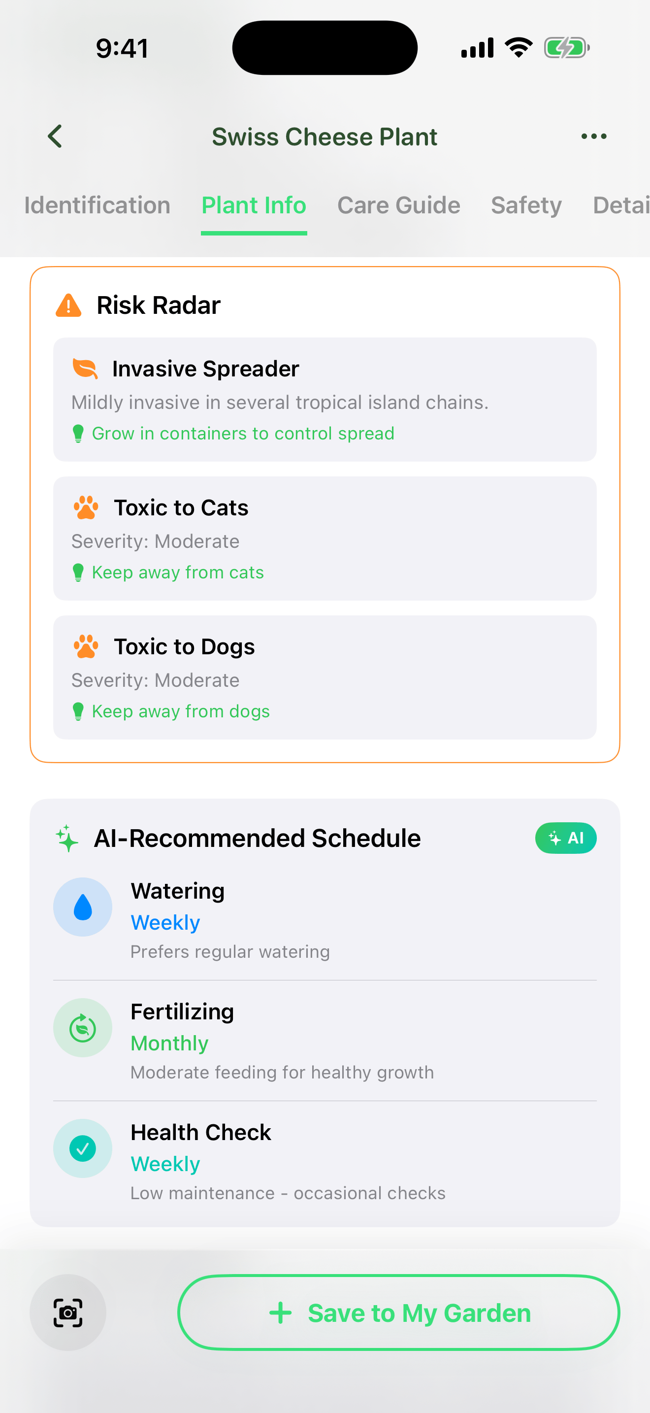 PlantCopilot expert care guide screen